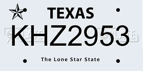 KHZ2953 Texas License Plate