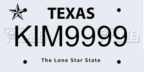 KIM9999 Texas License Plate