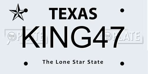 KING47 Texas License Plate