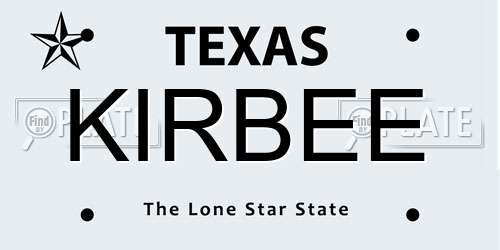 KIRBEE Texas License Plate