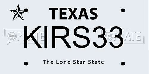 KIRS33 Texas License Plate