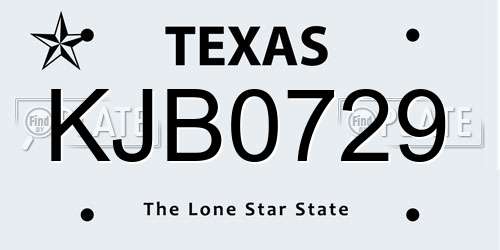 KJB0729 Texas License Plate