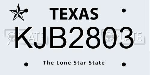 KJB2803 Texas License Plate