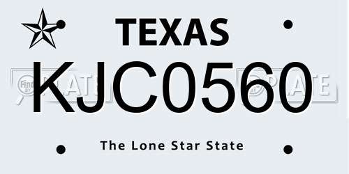 KJC0560 Texas License Plate