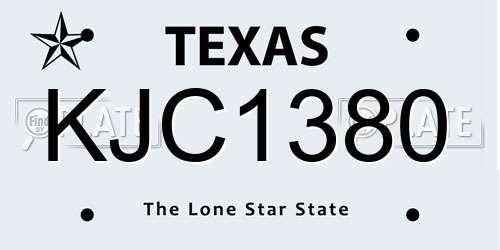 KJC1380 Texas License Plate