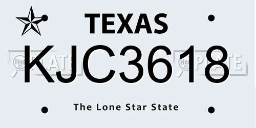 KJC3618 Texas License Plate