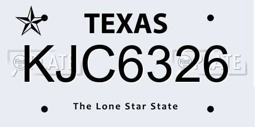KJC6326 Texas License Plate