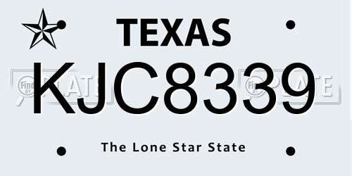 KJC8339 Texas License Plate