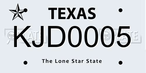 KJD0005 Texas License Plate