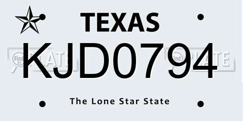 KJD0794 Texas License Plate