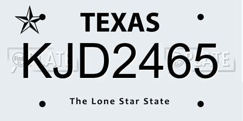 KJD2465 Texas License Plate