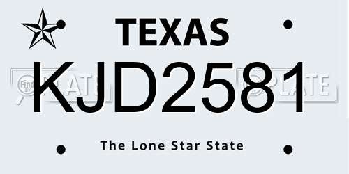 KJD2581 Texas License Plate