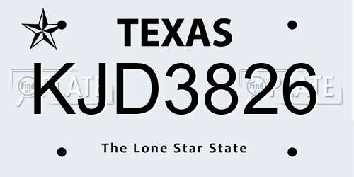 KJD3826 Texas License Plate