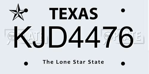 KJD4476 Texas License Plate