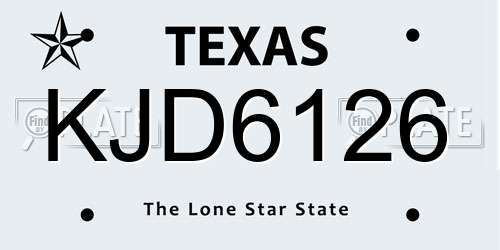 KJD6126 Texas License Plate