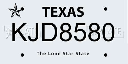 KJD8580 Texas License Plate