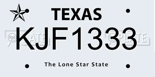 KJF1333 Texas License Plate