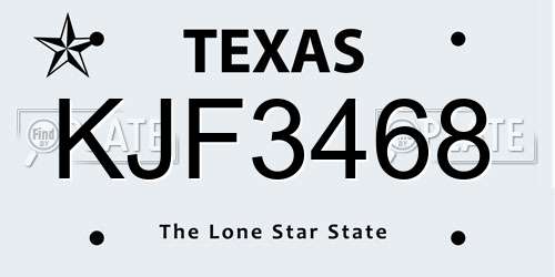 KJF3468 Texas License Plate