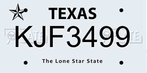 KJF3499 Texas License Plate