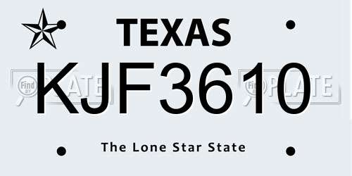 KJF3610 Texas License Plate