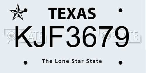 KJF3679 Texas License Plate