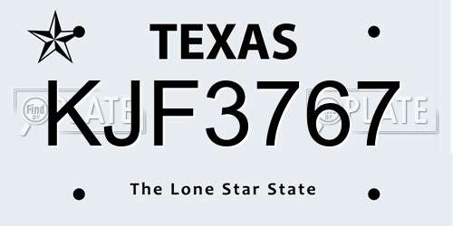 KJF3767 Texas License Plate