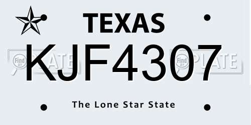 KJF4307 Texas License Plate