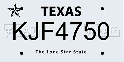 KJF4750 Texas License Plate