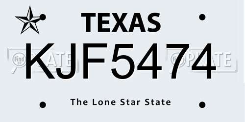 KJF5474 Texas License Plate