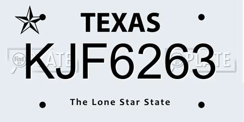 KJF6263 Texas License Plate
