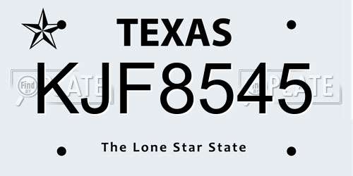 KJF8545 Texas License Plate