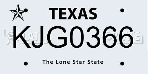 KJG0366 Texas License Plate