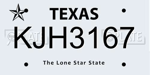 KJH3167 Texas License Plate