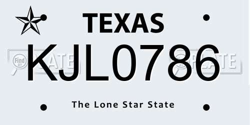 KJL0786 Texas License Plate
