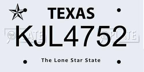 KJL4752 Texas License Plate