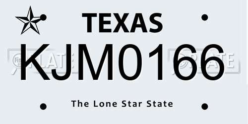 KJM0166 Texas License Plate