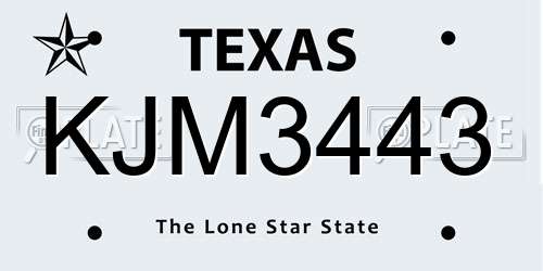 KJM3443 Texas License Plate