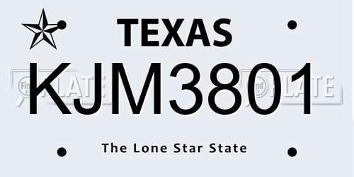KJM3801 Texas License Plate