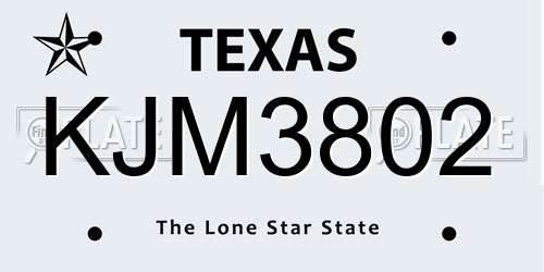 KJM3802 Texas License Plate