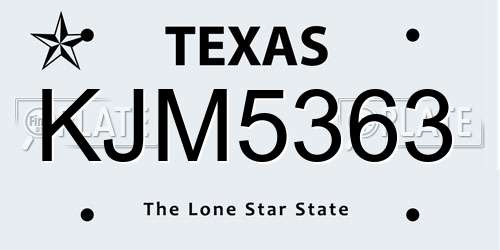KJM5363 Texas License Plate