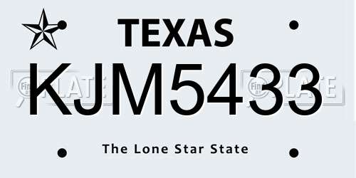 KJM5433 Texas License Plate