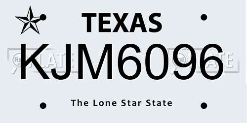 KJM6096 Texas License Plate