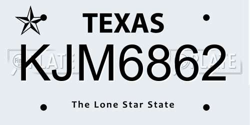 KJM6862 Texas License Plate