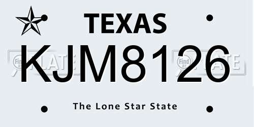 KJM8126 Texas License Plate