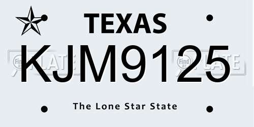 KJM9125 Texas License Plate