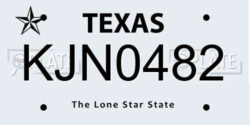 KJN0482 Texas License Plate