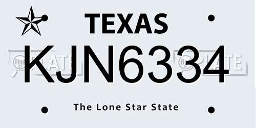 KJN6334 Texas License Plate