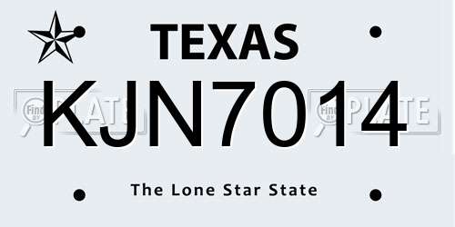 KJN7014 Texas License Plate