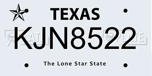 KJN8522 Texas License Plate