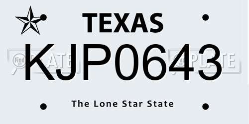 KJP0643 Texas License Plate